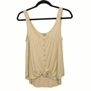 Anama Yellow Tan Stripe Tie Front Tank Top
